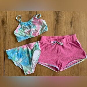 Colorful Tie-Dye Bikini Set with Pink Shorts